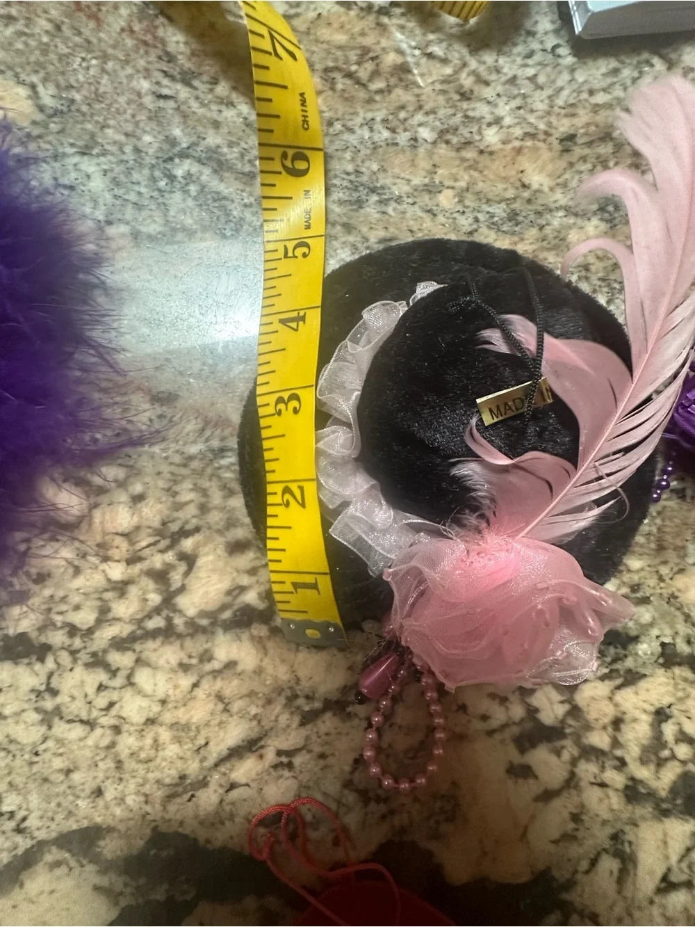 Vintage-Inspired Purple and Red Feathered Pillbox Hat Set - Hanging Decorations